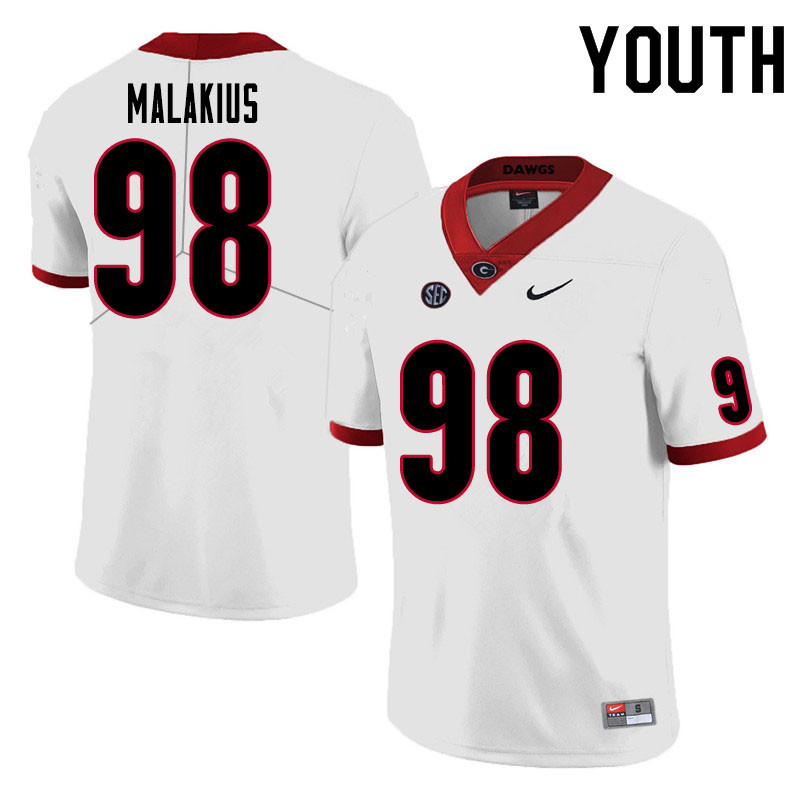 Youth #98 Tyler Malakius Georgia Bulldogs College Football Jerseys Sale-White - Click Image to Close
